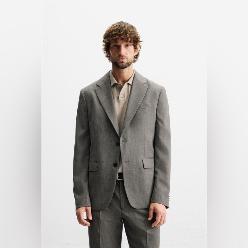 Zara Men’s Gray Houndstooth Two Button Suit Blazer Size 42 NWT